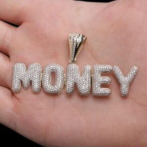 MONEY Customized Iced Out Pendant, Personalized Name Pendant, Icedout HipHop Accessories, Brilliant Cut VVS Moissanite Diamond Pendant, Gift