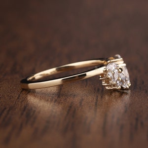 Yellow Gold Open ring Delicate Diamond Wedding Band vintage petal engagement ring Delicate Stacking matching curved wedding band bridal ring image 5