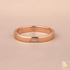 14K Gold Cigar Wedding Band Ring, Unique 3mm Wide Cut Out Design, Perfect for a Wedding band or Nesting Ring, Flat Contour Band Gift for Her