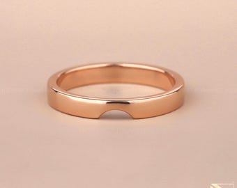 14K Gold Cigar Wedding Band Ring, Unique 3mm Wide Cut Out Design, Perfect for a Wedding band or Nesting Ring, Flat Contour Band Gift for Her