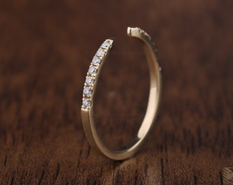 Open Space Moissanite Band, 10K/14K/18K Yellow Gold Ring, Open Gap Wedding Band, Half Eternity Open Ring,Dainty Stackable Band,Matching Band