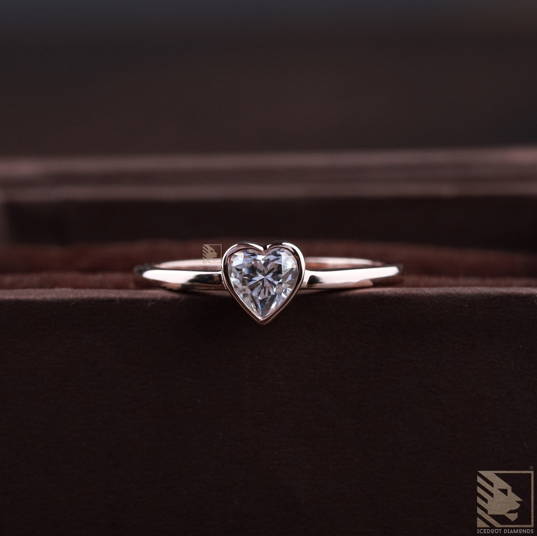 Heart Moissanite Bezel Set Ring Bezel Set Heart Cut Engagement Ring