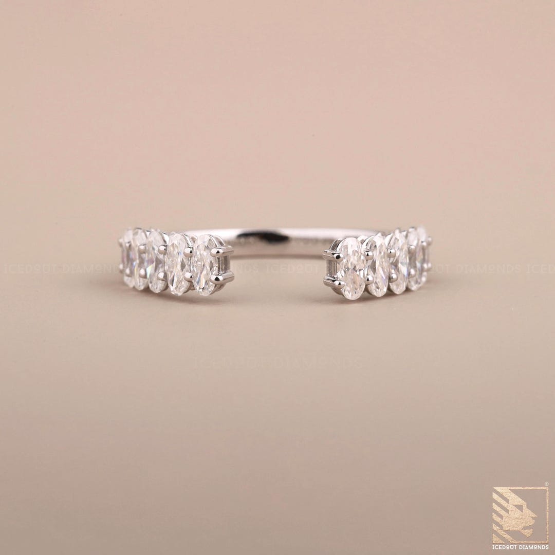 4x2mm Oval Moissanite Open Wedding Band Solid Yellow Gold Moissanite ...