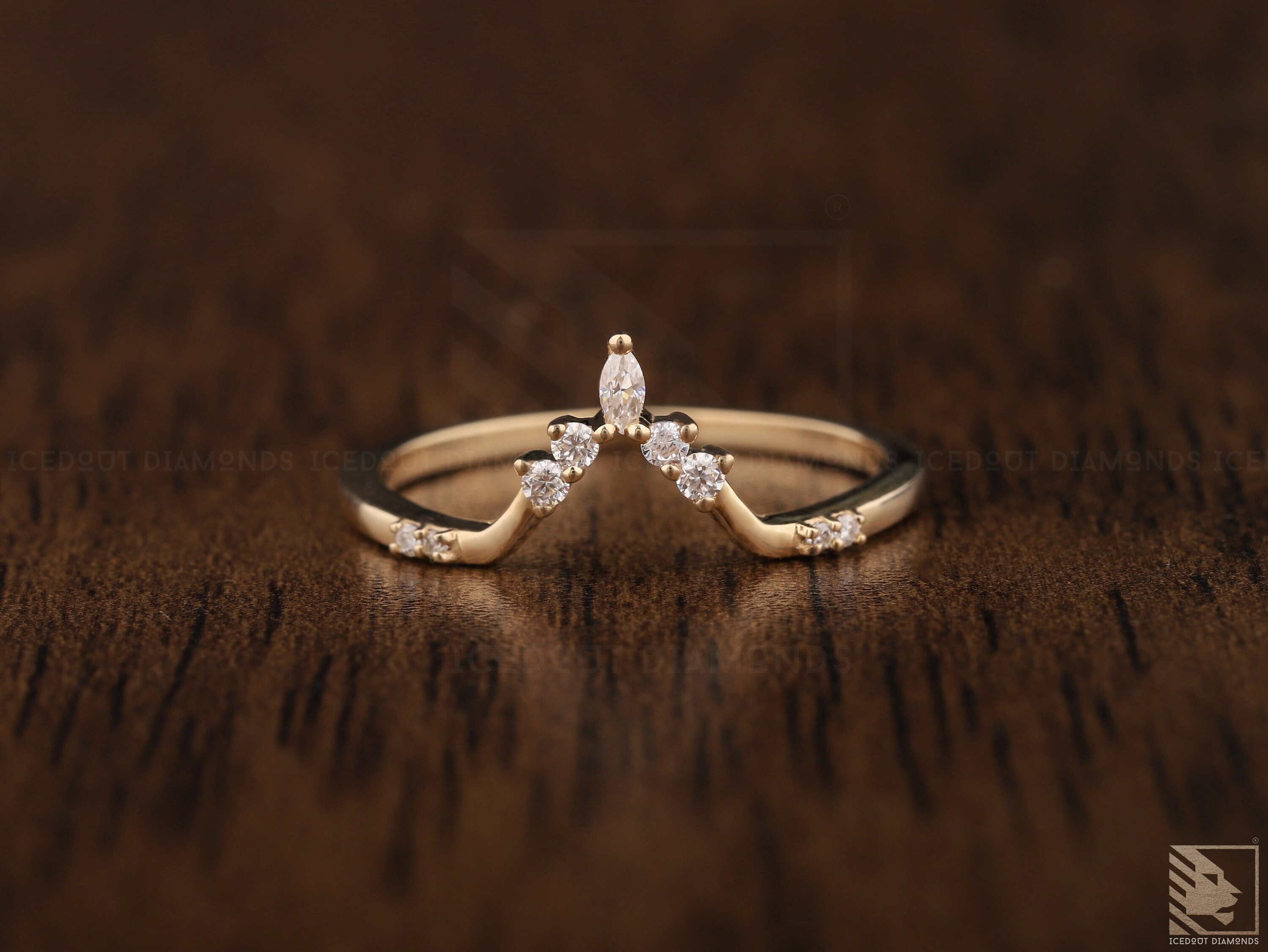Chevron Wedding Ring Contour Band Curved Wedding Diamond Band 14K Gold ...