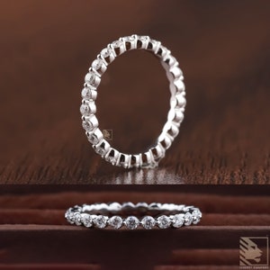Bubble Ring Round Cut Full Eternity Band Moissanite Wedding Band 10K-14K-18K White Gold Band Colorless Matching Staking Band Gift For Her