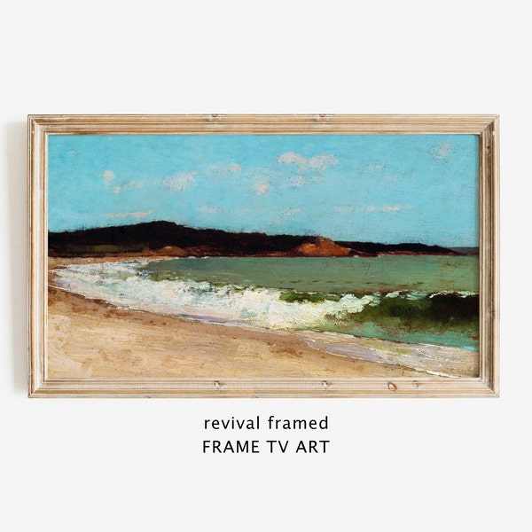 Vintage Seascape Beach Frame TV Art, Frame TV Art Spring, Coastal Landscape Painting for Frame Tv, Samsung Frame TV Art, Large Digital Art