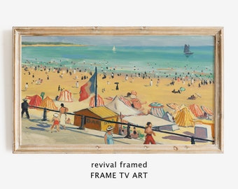 Samsung Frame TV Art Beach, Summer TV Art Instant Download, 1920s Art Deco Vintage Artwork, French Painting Large Digital Art Wallpaper