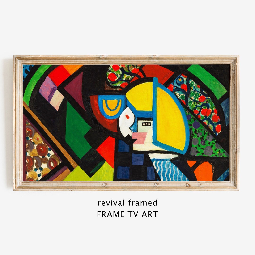 Geometric Abstract Frame TV Art, Art Deco Vintage Painting Instant