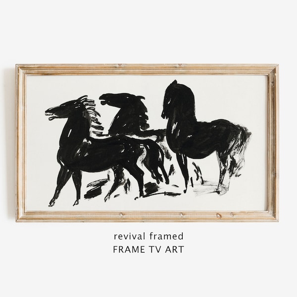 Horses Frame TV Art, Black and White Art, Vintage Leo Gestel Painting Frame TV, Samsung Frame TV Art, Large Digital Art, Instant Download