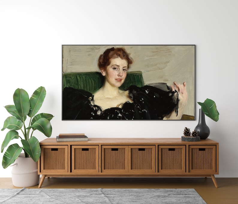 Vintage Fashion Frame TV Art, Neutral TV Art Vintage Oil Painting, Antique Portrait Woman, Samsung Frame TV Art, Large Digital Art Download image 3