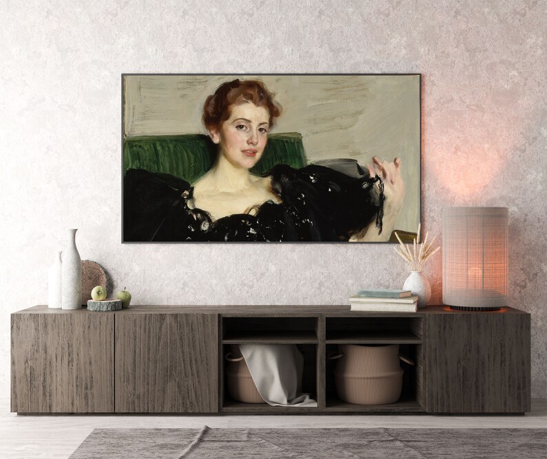 Vintage Fashion Frame TV Art, Neutral TV Art Vintage Oil Painting, Antique Portrait Woman, Samsung Frame TV Art, Large Digital Art Download image 2