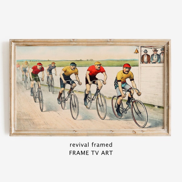 Frame TV Art Vintage Bicycles, Vintage Cyclist Painting, Bicycle Art Digital Download, Samsung Frame TV Art, Large Digital Art, Bike Race