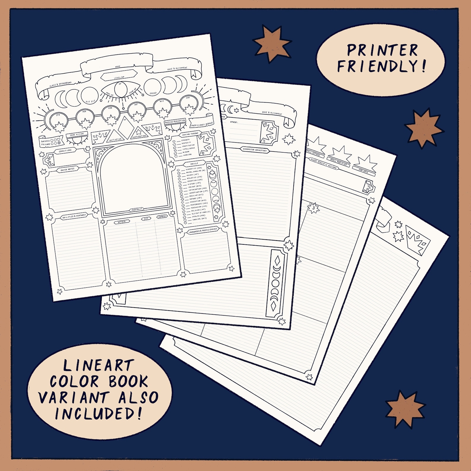 Mystic Skies Printable Dnd Character Sheet PDF for Dungeons - Etsy