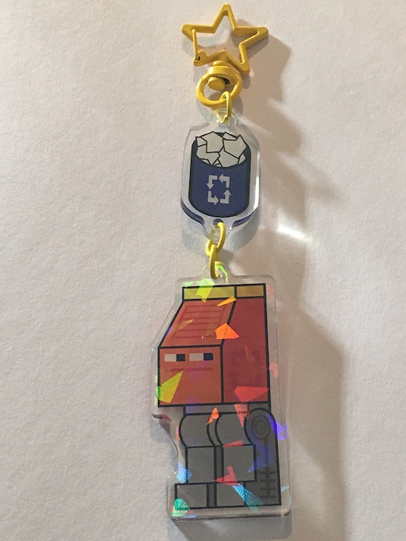 Holographic linked acrylic LEGO Flash Game Junkbot Keychain Charm