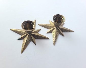 MCM Star Votive Set / Vintage Brass Candlestick Holder / Mid Century Modern