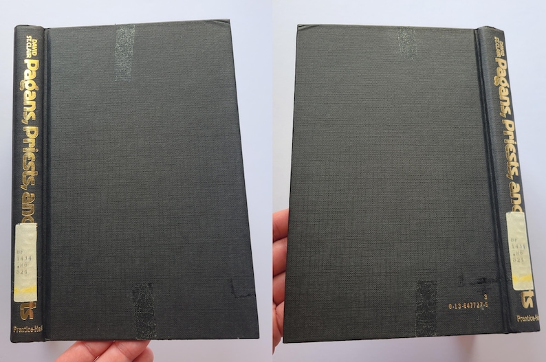 Pu&ograve; includere: Un libro con copertina rigida di colore grigio scuro. Il dorso presenta la scritta dorata "Pagans, Priests, and..." di David St. Clair. Un'etichetta bianca &egrave; apposta sul dorso. Il libro &egrave; tenuto in mano.
