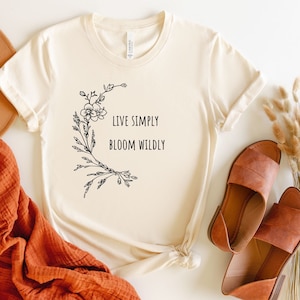 Live Simply Bloom Wildly T-Shirt, Boho Floral Shirt, Boho T-Shirt, Minimalist T-Shirt