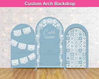 Cielito Lindo Baby Shower Arch Fondale di copertura Stand Dusty Blue Girl Party Personalizzato Terracotta Talavera Mexcian Arco Chiara Pannelli da parete