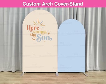 Here Comes the Son Arch Fondale Cover Stand Ardesia Blu Boy Baby Shower Party Personalizzato Arco Chiara Pannelli da parete personalizzati K006