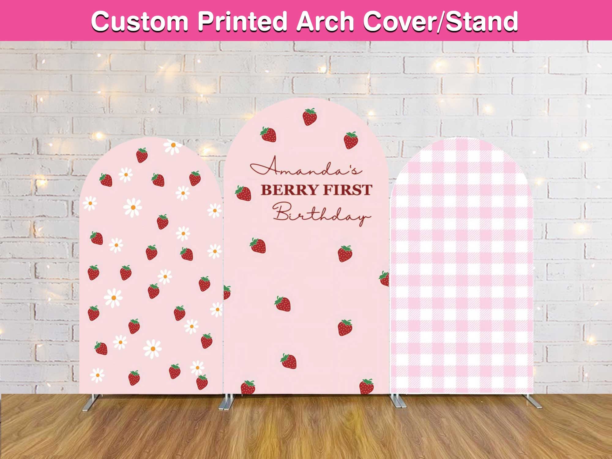 Fragola Bacca 1o compleanno Arco Fondale Copertina Stand Prima festa Personalizzata Rosa Baby Girl Doccia Arco Chiara Pannelli da parete personalizzati K001