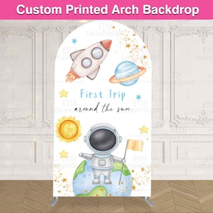 First Trip Around The Sun 1st Birthday Arch Backdrop Cover Stand Space Blue Baby First Boy Party Custom Arched Chiara Wall Panels Sign