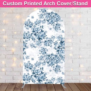 Soporte para fondo con arco de Toile de Jouy con diseño floral azul, para despedida de soltera, fiesta de baby shower, panel de pared con arco chinoiserie personalizado, letrero para boda