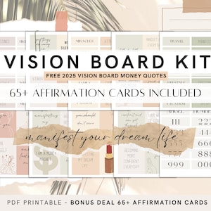 Kit de tableau Boho Vision pour entrepreneurs, imprimables Vision Board 2025, modèle de tableau de vision de prière, kit de tableau de rêve, mots Vision Board