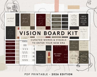 2026 Moody & Soft Vision Board Kit, Vision Board Business, Minimalist Vision Board Set, Vision Board Printable Template, Vision Board Words