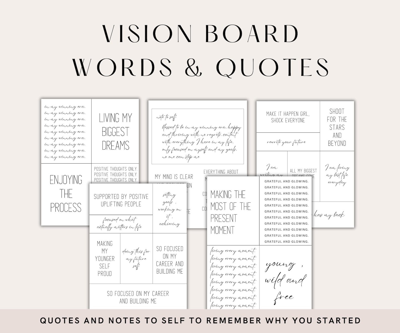 Black & White Vision Board Words, Vision Board Kit, Vision Board