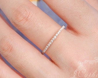Moissanite Wedding Ring 14k Solid Gold Wedding Band Delicate Half Eternity Pave Band Diamond Matching Stacking Band Anniversary Gift