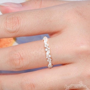 Bague de promesse marquise moissanite/diamant, alliance en or rose massif 14 carats, bague art déco, bague cluster, cadeaux d&#39;anniversaire uniques pour elle
