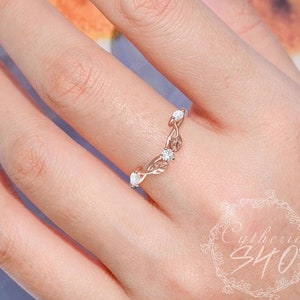 Vintage moissanite curved wedding band Nature inspired diamond wedding ring Art deco 14k rose gold leaf ring Handmade jewelry gift for women