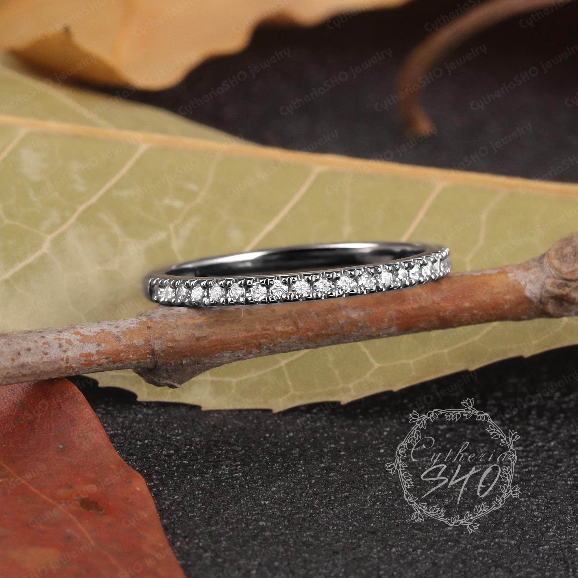 Moissanite Wedding Ring 14k Solid Gold Wedding Band Delicate Half ...