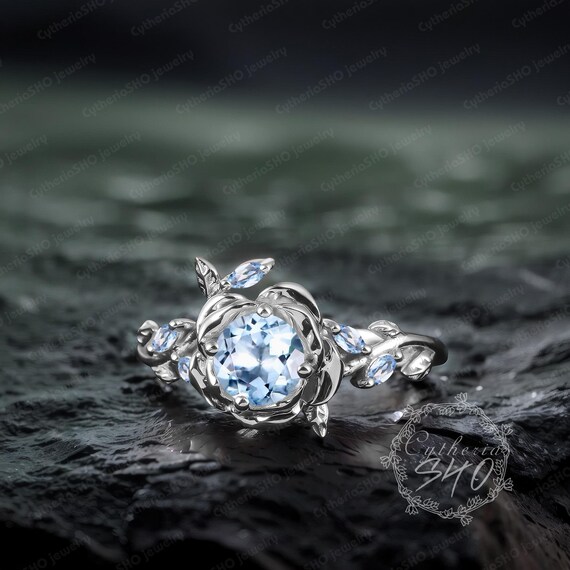 アクアマリン ヴィンテージ フラワー リング