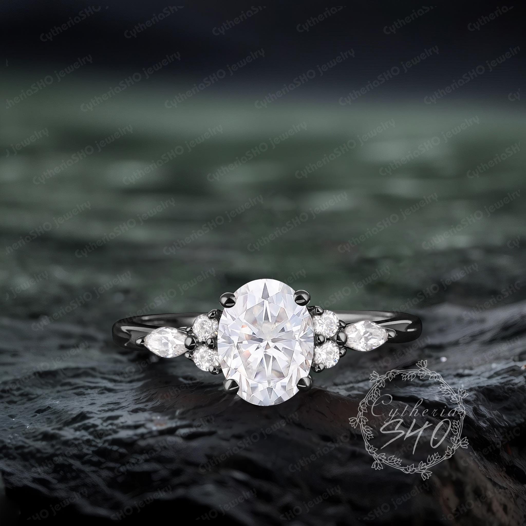 Unique Oval Cut Moissanite Engagement Ring Vintage Sollid 14K Rose 