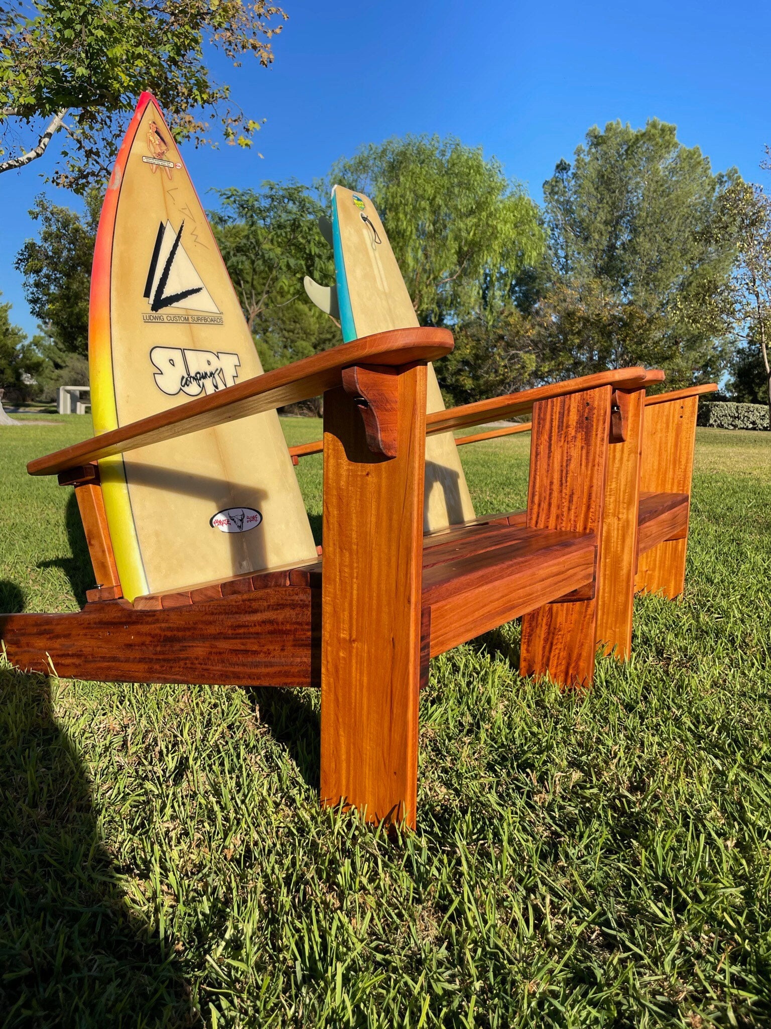Handmade Mahogany & Recycled Surfboard Chair Set - Coastal Modern