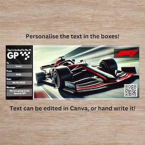 Personalised printable FORMULA 1 gift ticket, Formula One Ticket, F1 Grand Prix, Canva download, Racing Ticket, Race Car Ticket, editable