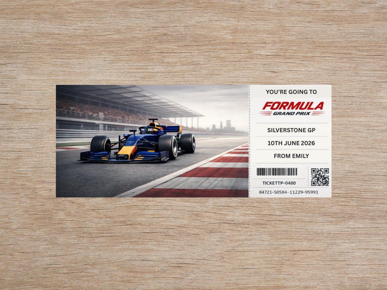 Personalised Printable FORMULA 1 Gift Ticket, Formula One Ticket, F1 ...