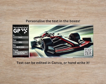 Biglietto regalo Formula 1 stampabile personalizzato, Biglietto Formula Uno, Gran Premio F1, download Canva, Biglietto Corsa, Biglietto Auto da Corsa, modificabile
