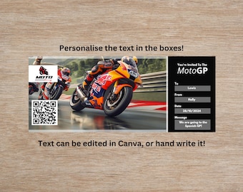Entrada de regalo personalizada para imprimir de MotoGP. MotoGP Grand Prix, Entrada de MotoGP, Entrada de carreras, Descarga en Canva, editable, Entrada de moto