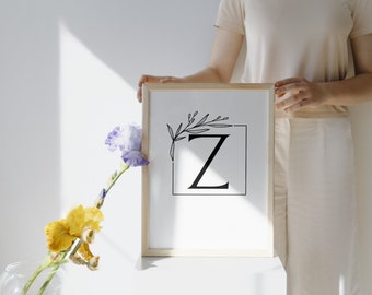 Arte de pared imprimible con letras negras en negrita rústicas modernas de la letra "Z"