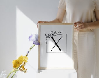 Arte de pared imprimible con letras negras en negrita rústicas modernas de la letra "X"