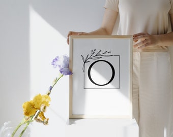 Arte de pared imprimible con letras modernas y rústicas "O" en negro y negrita