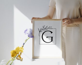 Arte de pared imprimible con letras modernas y rústicas "G", letras negras en negrita