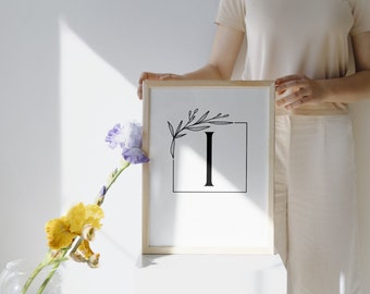 Arte de pared imprimible con letras modernas y rústicas "I", letras negras en negrita