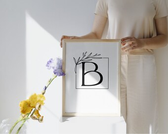 Arte de pared imprimible con letras negras en negrita rústicas modernas de la letra "B"