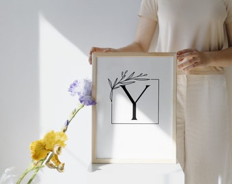 Arte de pared imprimible con letras modernas y rústicas "Y", letras negras en negrita
