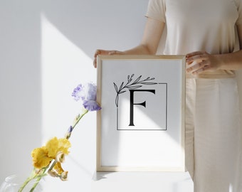 Arte de pared imprimible con letras negras en negrita rústicas modernas de la letra "F"