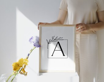 Arte de pared imprimible con letras modernas y rústicas "A" en negro y negrita