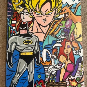 90s Nostalgia Nostalgic Mashup Anime cartoons Batman Ed Edd n Eddy Goku invader zim Charzard Roger Rabbit Painting Artwork